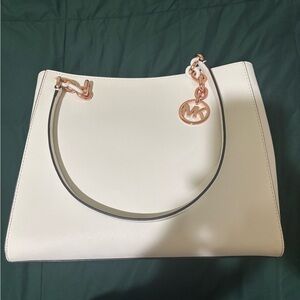 Michael Kors Cream Shoulder Bag with Gold Accents